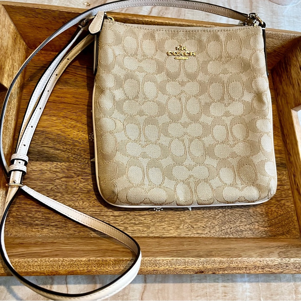 Coach Tan and White Leather Crossbody Bag